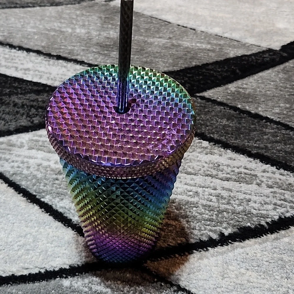 STARBUCKS 2023 OIL-SLICK RAINBOW IRIDESCENT STUDDED COLD-CUP TUMBLER 16 OZ